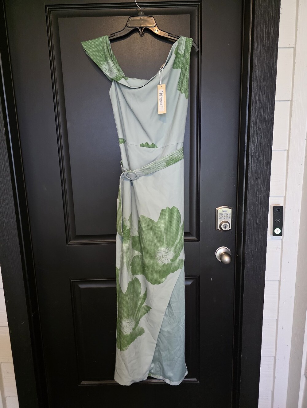 NWT Jewel Badgley Mischka Floral Maxi Dress Green Blue Belted Wedding Guest $198 - Picture 3 of 13